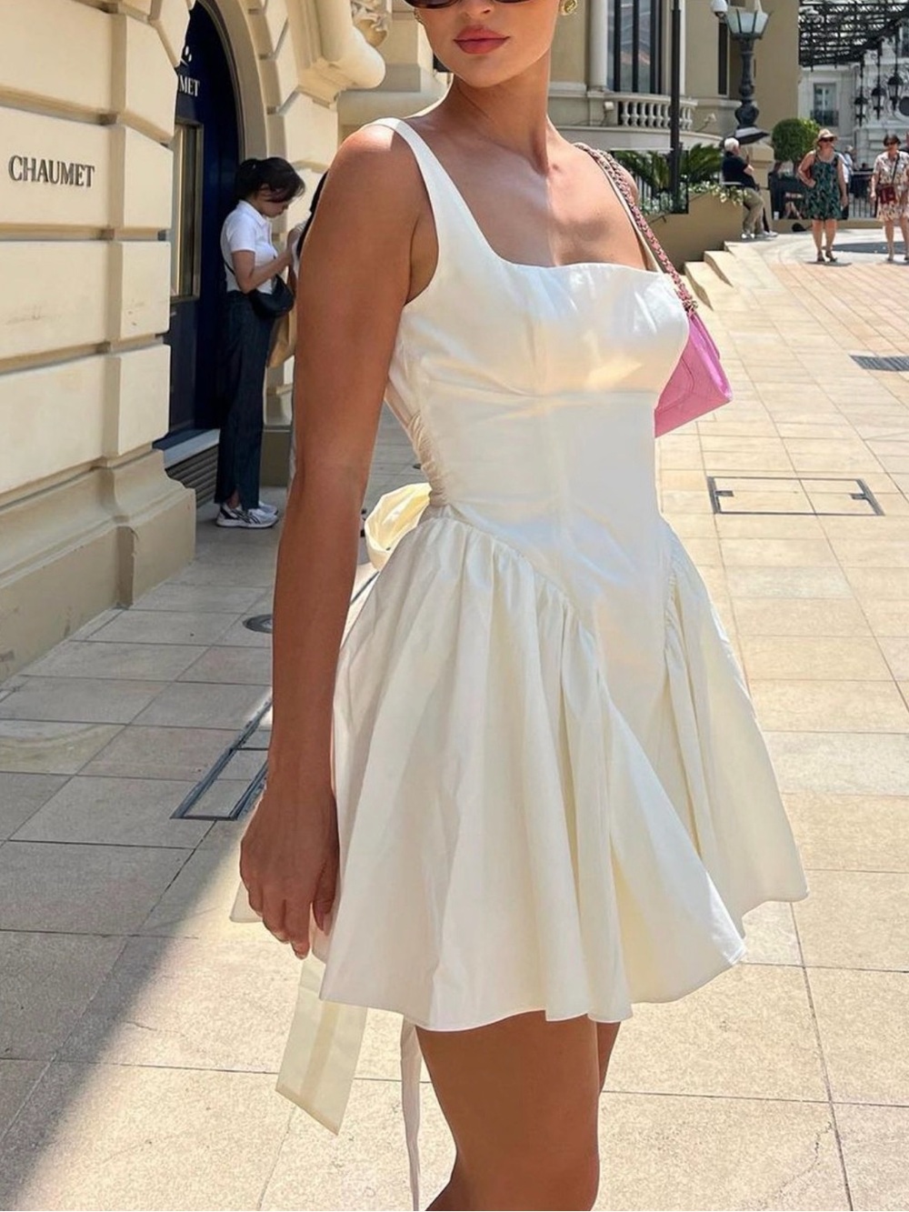 NWT White Square Neck Bow Mini Dress